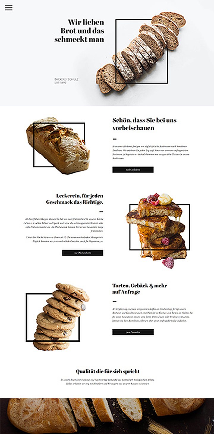 Gesamtansicht der Startseite von Bäckerei Schulz