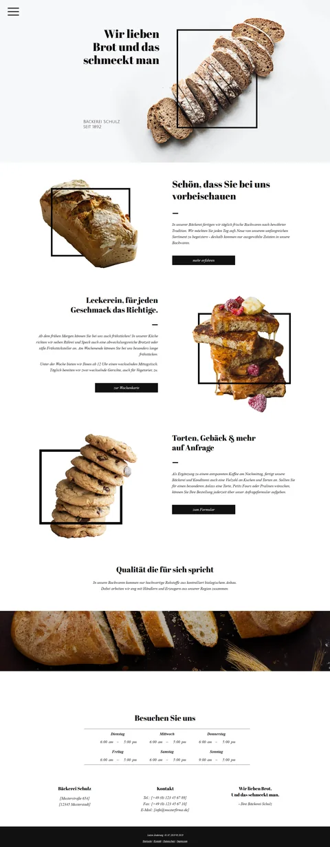 Ganze Startseite: Bäckerei Schulz: Brot, Gebäck und Torten freigestellt, Öffnungszeiten und Kontakt