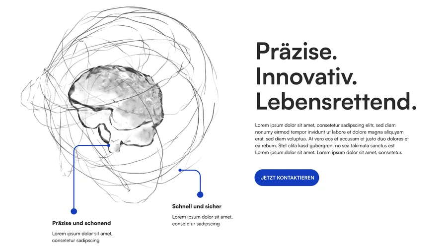 Website-Entwurf, Sektion „Präzise. Innovativ. Lebensrettend.“