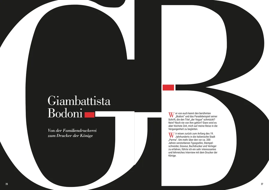 Doppelseite Giambattista Bodoni: die Lettern G und B im Anschnitt